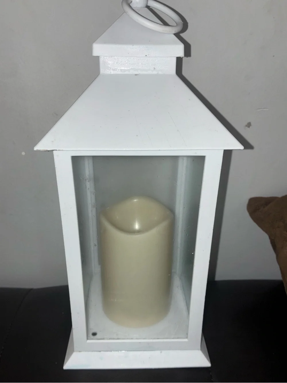 White Decorative Lantern with Cream LED Candle with Remote